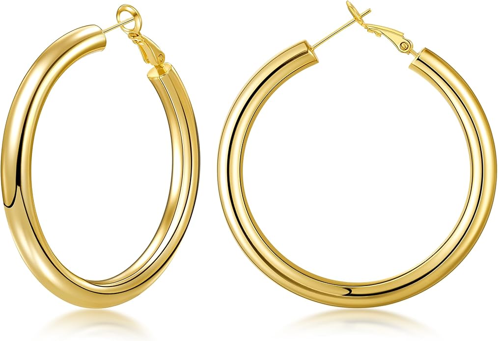 sovesi Chunky Gold Hoop Earrings for Women with 925 Sterling Silver Post, 14K Gold Plated Small Thick Gold Hoops Earrings for Women