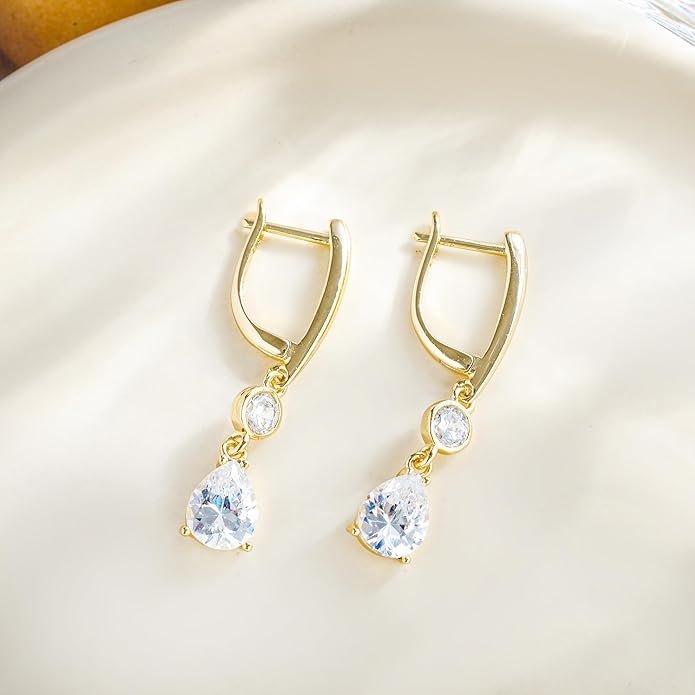 Dangle Earrings for Women Suited for Women Ladies' Trendy CZ Earring 14KGold/Silver Plated Dangling Earrings Jewelry Anti-allergy Hammered Lever-Back Drop Birthday Gift