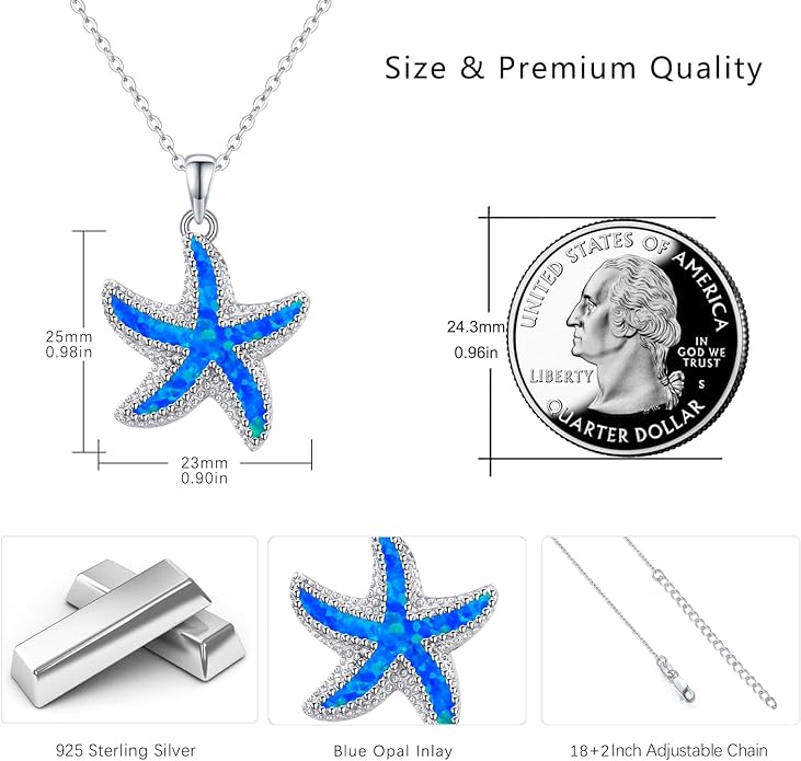 Starfish Necklace S925 Sterling Silver Summer Ocean Themed Beach Lucky Sea Star Marine Pendant Choker Necklace Starfish Jewelry Inspirational Jewelry for Women
