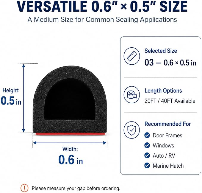 40FT Silicone Weather Stripping Door Seal, 0.6 x 0.5 Inch, panels and equipment - Image 2
