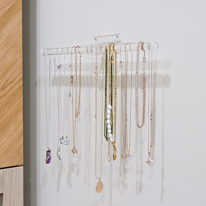 MOOCA 4 Pcs Set 2 Way Acrylic Slatwall Accessories Display & Wall-Mounted Jewelry Showcase for Dangling Jewelry Collection, Featuring Acrylic Bracelet Holder and Necklace Display