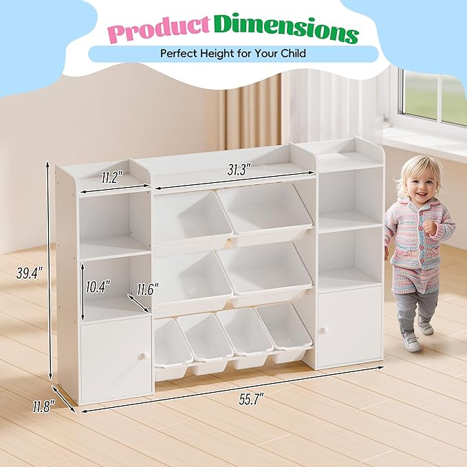Large Kids Toy Storage Organizer, Toy Organizers and Storag with Bookshelf, Kid Bookshelf and Toy Storage with 6 Storage Cubbies and 8 Storage Bins for Kids' Rooms, Playrooms, and Nurseries