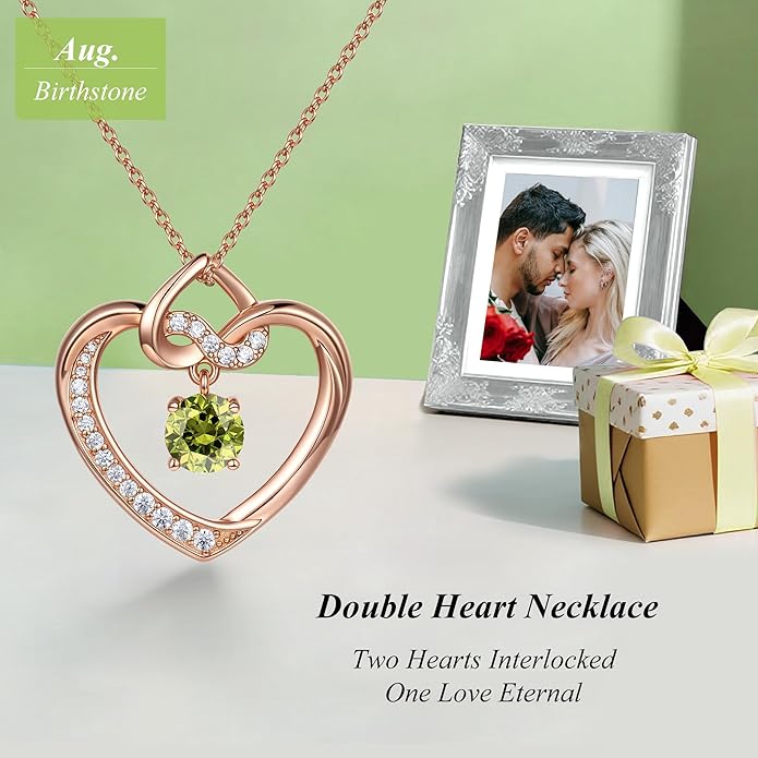 Heart Birthstone Necklaces Gifts for Women Wife, Jewelry for Women Wedding Anniversary Birthday Gifts for Wife Girlfriend Mom Christmas Valentines Gifts S925 Sterling Silver