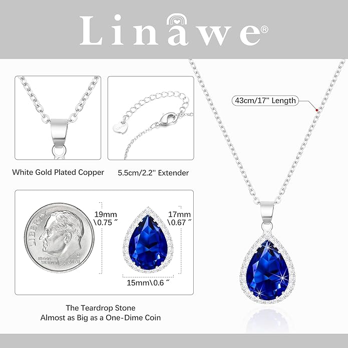 Linawe Crystal Chain Necklace for Women Trendy, Imitation Diamond Pendant, Statement Cubic Zirconia Boho Jewelry Set, 14K Gold/Rose Gold/Silver Birthstone Necklace