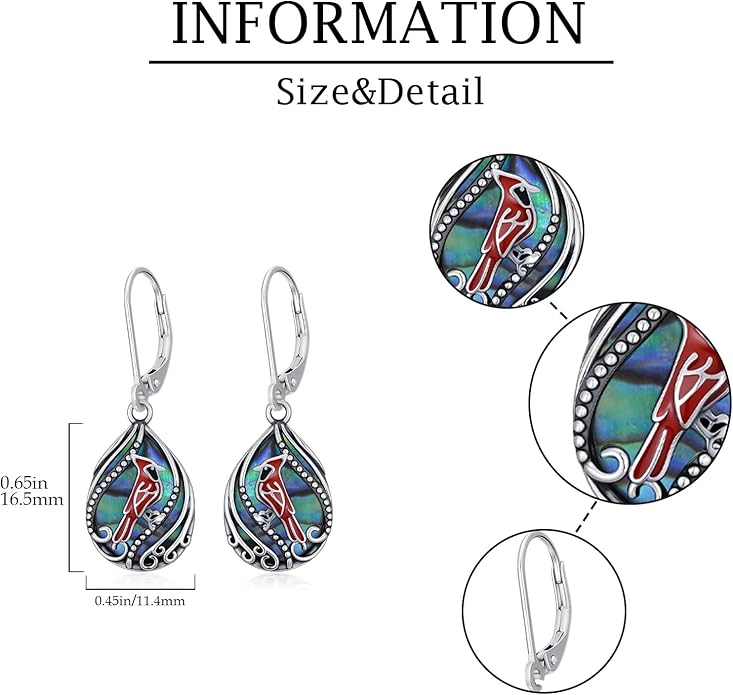 Animal Earrings 925 Sterling Silver Abalone Shell Dangle Drop Earrings Leverback Earrings Cute Animal Jewelry Gifts for Women Girlfriend