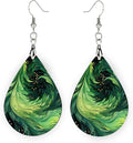 Teardrop Wood Earrings Light Weight Printed Image Dangle Jewelry, Fun and Funky