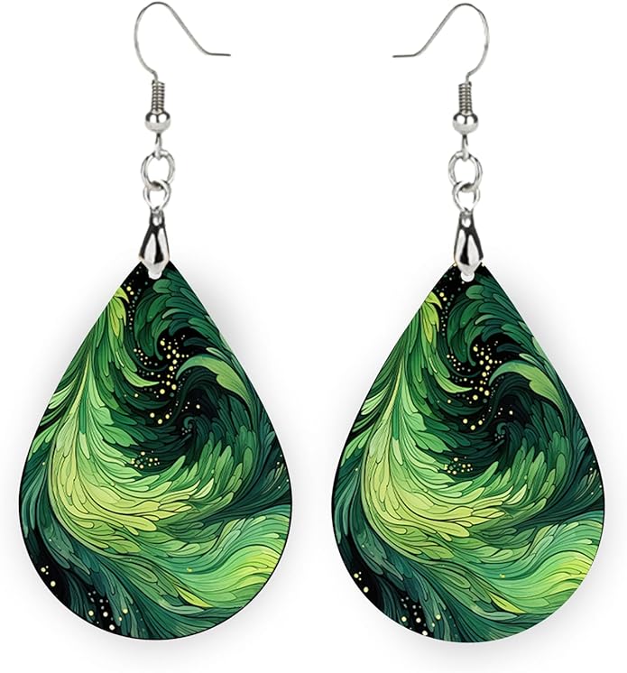 Teardrop Wood Earrings Light Weight Printed Image Dangle Jewelry, Fun and Funky
