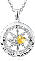 Compass Necklace for Women, Exquisite S925 Valentines Day Anniversary Birthday Gifts for Wife Her Double Birthstone Pendant Jewelry ‘I'd be Lost Without You’