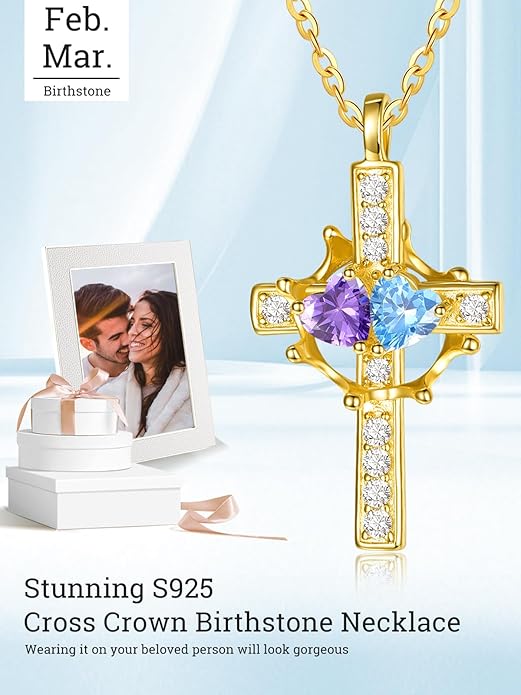 Valentine's Day Gifts for Wife 925 Sterling Silver Double Birthstone Pendant Necklaces I Love You for Always and Forever Necklace Anniversary Birthday Gifts for Wife Girlfriend Mom Her