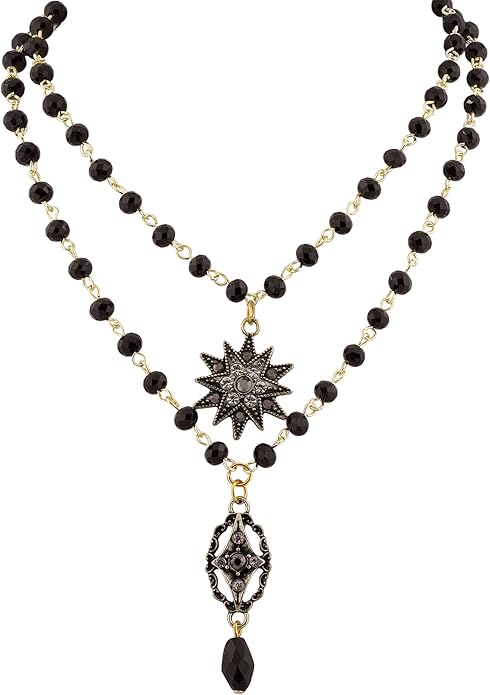 Sacina Layered Black Beaded Star Choker Necklace, Gothic Emo Punk Grunge Necklace, Gothic Jewelry, Halloween Christmas Jewelry Gift for Women