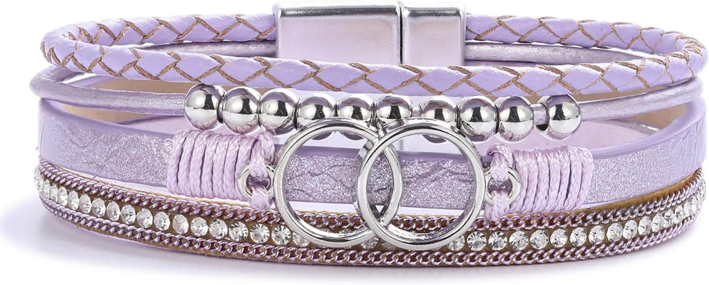 FANCY SHINY Boho Leather Wrap Bracelet Stackable Infinity Chunky Cuff Bracelets Western Hippie Outfits Jewelry Valentine Gifts for Women
