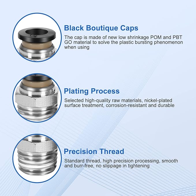 CNAODUN 12 Pcs Push to Connect Fittings 1/4 Inch Tube OD x 1/8 Inch NPT Thread - Image 3