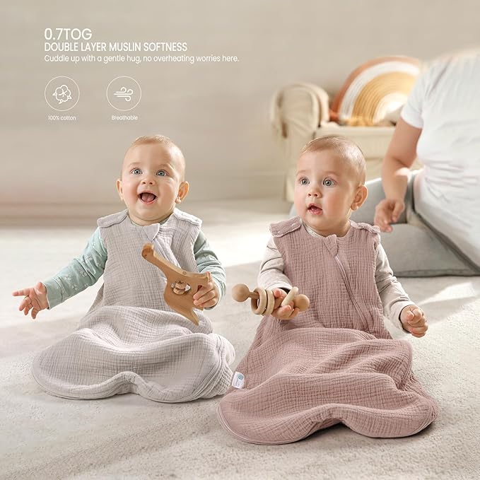 lulumoon Sleep Sack Muslin for Baby: Cotton Wearable Blanket for 9-15 Months - Soft Lightweight Ideal for Nursery Lounge Nighttime Naptime