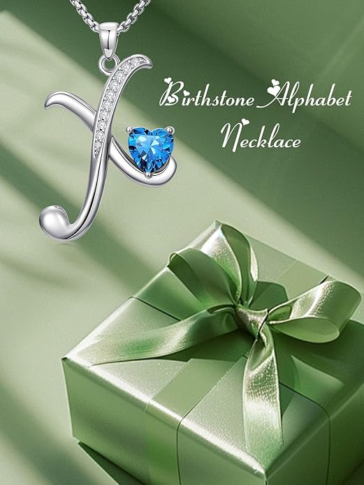 Valentines Day Gifts for Women Alphabet A to Z Initial Birthstone Pendant Necklaces for Women - 18k White Gold Plated Personalized Name Jewelry Valentine Mothers Day Birthday Gifts for Women Her Girlfriend