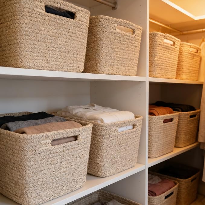6 Pack Woven Rope Baskets, 12.6"×9"×7.8" Storage Bins, Shelf Baskets Organizer - Image 5