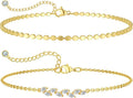 MIDEEO Gold/Silver Ankle Bracelets for Women,14K Gold Anklets for Women Waterproof Cuban Link Heart Beads Herringbone Rhinestone Anklets Set Layered Anklet Bracelets for Women Gold Jewelry Gift