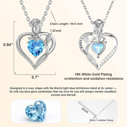 1.2CT Rose Heart Necklace Option of Moissanite or Lab-Grown Sapphire Ruby Emerald&More Necklace for Women Birthstone Girlfriend Necklace S925 Sterling Silver 18K White/Rose Gold Plated D Color VVS1 Gift for Wife Mother Daughter for Birthday Anniversary...