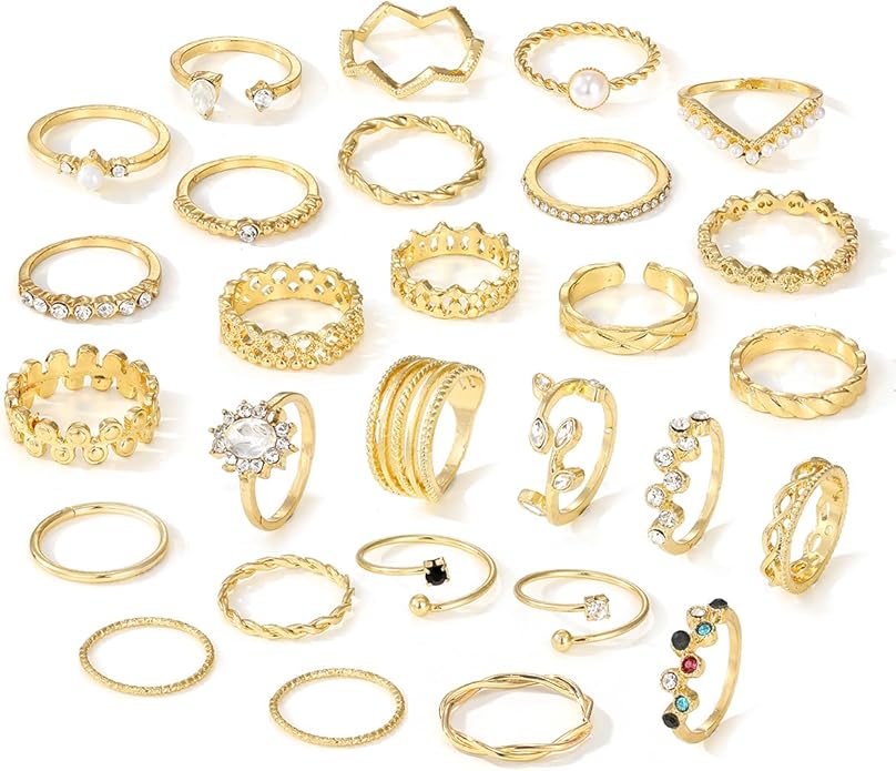 KISS WIFE Goldenen Silvery Black Kunckle Rings Set for Women, Dainty Simple Trendy Cute Stackable Finger Rings Pack, Perfect for Stacking Layering on Thumb and Knuckle, Mixed Size, Jewelry Gift