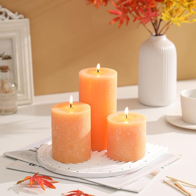 3x4 Inch Fall Yellow Pillar Candles Set of 3 - Image 3