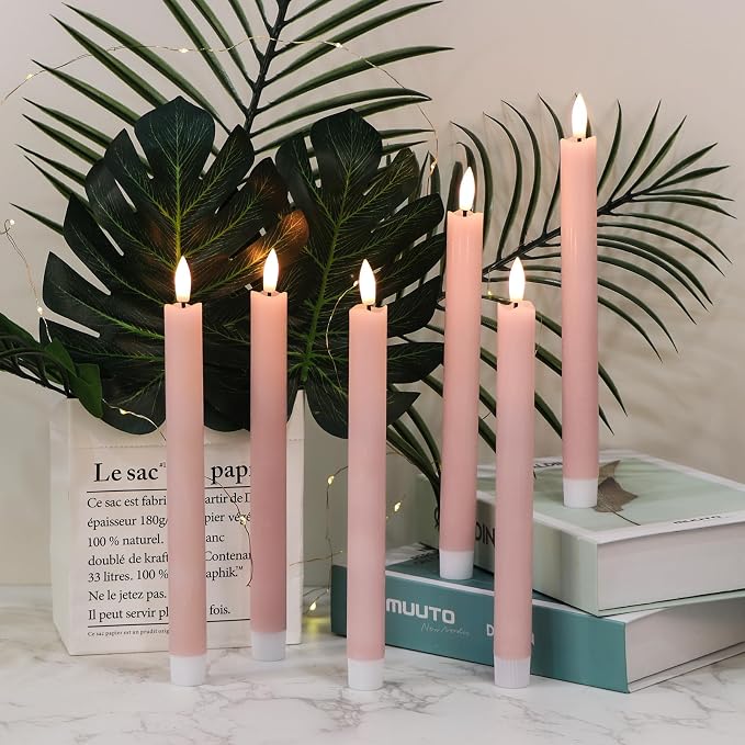 GenSwin Flameless Taper Candles LED Battery Operated Remote Timer Pink | LED - Image 4