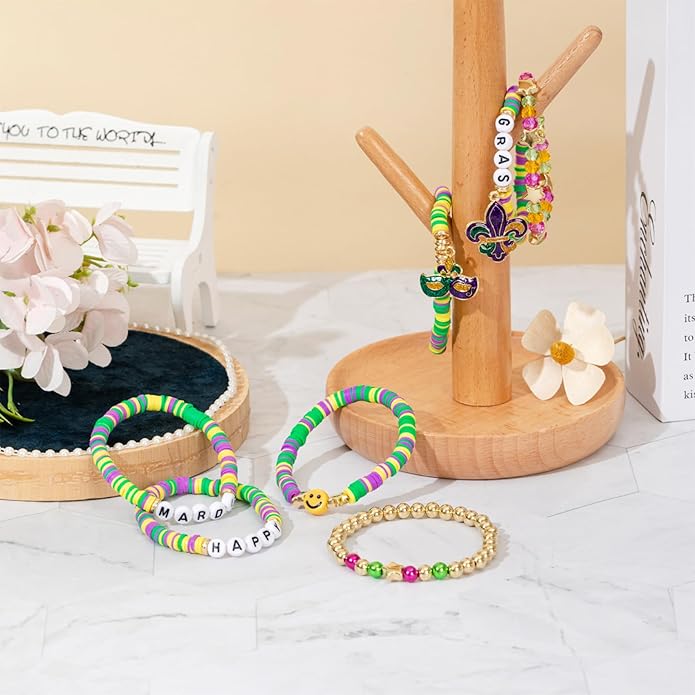 Friendship Beaded Bracelets for Women, Stackable Colorful Surfer Boho Clay Bead Stretch Bracelets