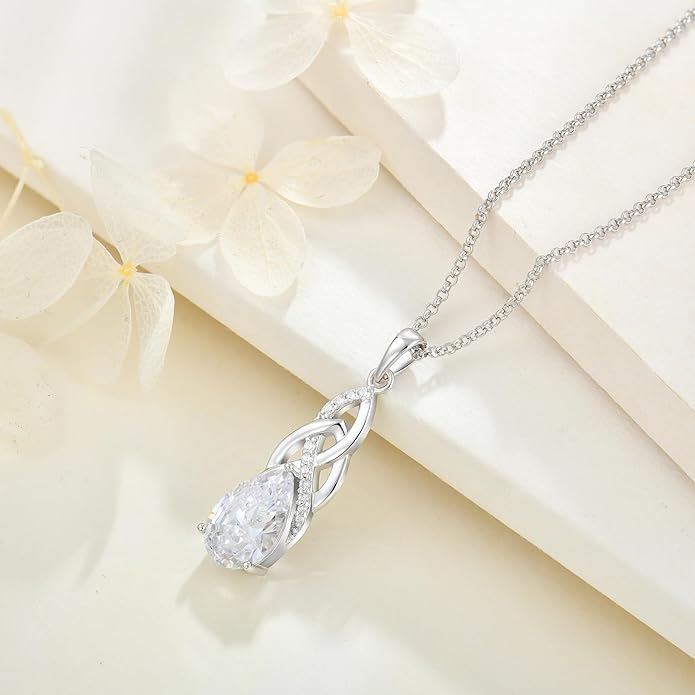 JO WISDOM Celtic Knot Infinity Jewelry Set for Women 925 Sterling Silver Dangle Drop Leverback Earrings April Birthstone Necklace Pendant Gemstone Jewelry