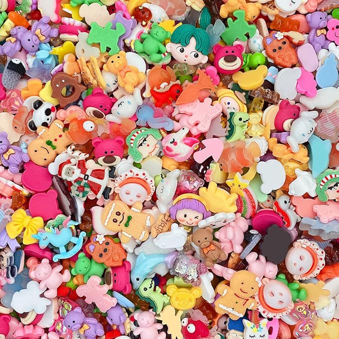 Ulalaza 100pcs Cute Slime Charms Mixed Set Resin Flatback for DIY Craft Making Ornament Scrapbooking Beads Assorted Candy Fruit Cake Trellis