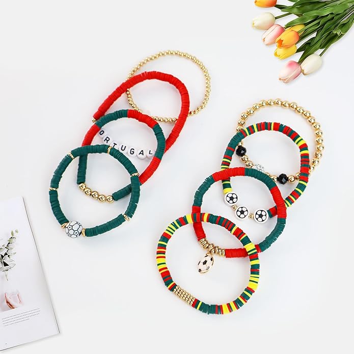 Game Day Bracelets for Women, Stackable Heishi Beaded Stretch Soccer Bracelet Soccer, World Soccer Cup Team Color Accessories & Outfits Jewelry, Soccers Dads Moms Coaches Fans Gifts