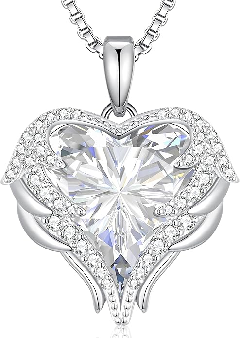 CDE Valentines Day Gifts for Women Angel Wings Necklace for Women with Birthstone, Love Heart Silver Tone/Gold Tone Pendant, Ideal Anniversary or Birthday Jewelry Gifts for Wife Girlfriend Her