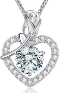 Rose Heart Pendant Necklace for Wife, 2-4 Carat Moissanite 925 Sterling Silver Necklace, Wedding Anniversary Present or Birthday Christmas Valentines Day Jewelry for Wife Her Girlfriend Mom Daughter