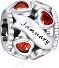 NINGAN Birthstone Charms 925 Sterling Silver Love Heart Openwork Bead for Charm Bracelets and Necklaces with 5A Cubic Zirconia, Birthday Mothers Day Jewelry Gifts Women