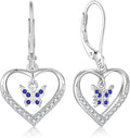 Butterfly Birthstone Heart Dangle Drop Earrings, 925 Strlings Silver 5A Cubic Zircon Leverback Earrings Jewelry Anniversary Birthday Gifts for Women