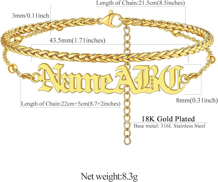 FindChic Custom Ankle Bracelets for Women, Stainless Steel Figaro/Cuban/Wheat/Rope/Herringbone Chain Anklets, Beach Foot Jewelry 8.5''-10.5'' Adjustable & Waterproof, with Gift Box