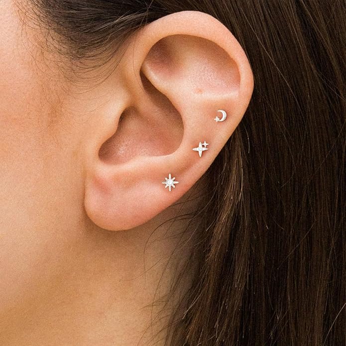 VRIUA 20G Tiny Flat Back Earrings for Women - 14K Gold/Silver Plated Small Flat Back Stud Earrings Hypoallergenic Cartilage Helix Piercing Jewelry