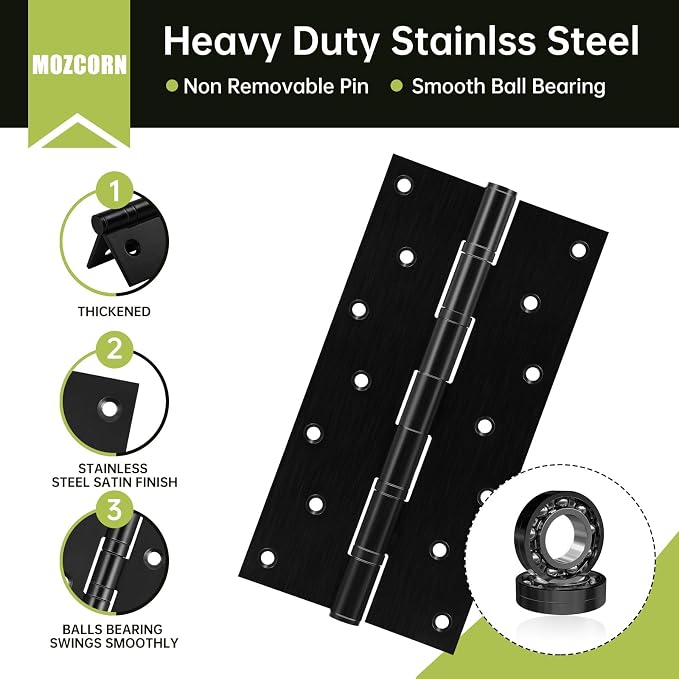 10" Ball Bearing Door Hinges 2 Pack, Heavy Duty Stainless Steel Hinge 10 x 5 - Image 4
