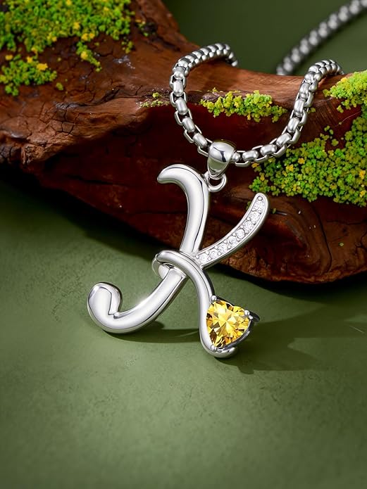 Valentines Day Gifts for Women Alphabet A to Z Initial Birthstone Pendant Necklaces for Women - 18k White Gold Plated Personalized Name Jewelry Valentine Mothers Day Birthday Gifts for Women Her Girlfriend