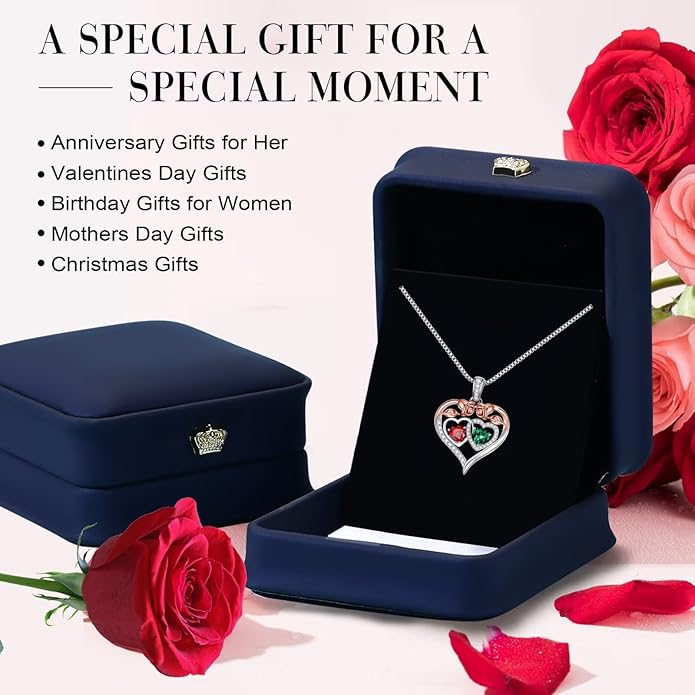 Iefil Valentines Day Gifts for Her - 925 Sterling Silver Rose Heart Necklaces for Women, Anniversary Birthday Gifts for Wife Girlfriend Mom