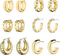 Wgoud Chunky Hoop Earrings Set 14K Gold Plated Hoop Earrings for Women Hypoallergenic, Thick Twisted Huggie Hoops Earring Set