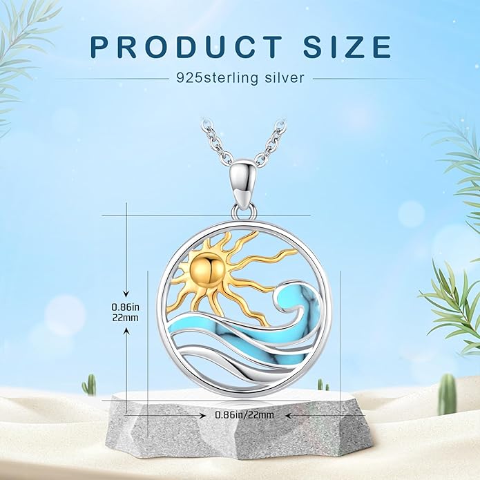 Midir&Etain Ocean Necklace 925 Sterling Silver Blue Opal Necklace Starfish/Flip Flop/Shark Pendant Beach Ocean Jewelry for Women