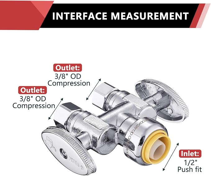 100PC EFIELD Push Fit 1/2" x Dual 3/8" OD Compression Straight Stop Valve | 1/4 - Image 2