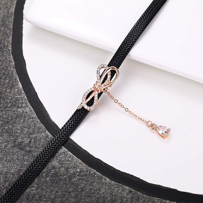 Yonhon Black Choker Necklace for Women,Gold/Siver Tone Choker Necklace with Elegant Pendantant