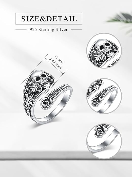 Midari Sun and Moon/Bee/Celtic/Life of Tree/Lotus Spoon Ring for Women 925 Sterling Silver Adjustable Ring Open Ring for Women Men Halloween Birthday Gift