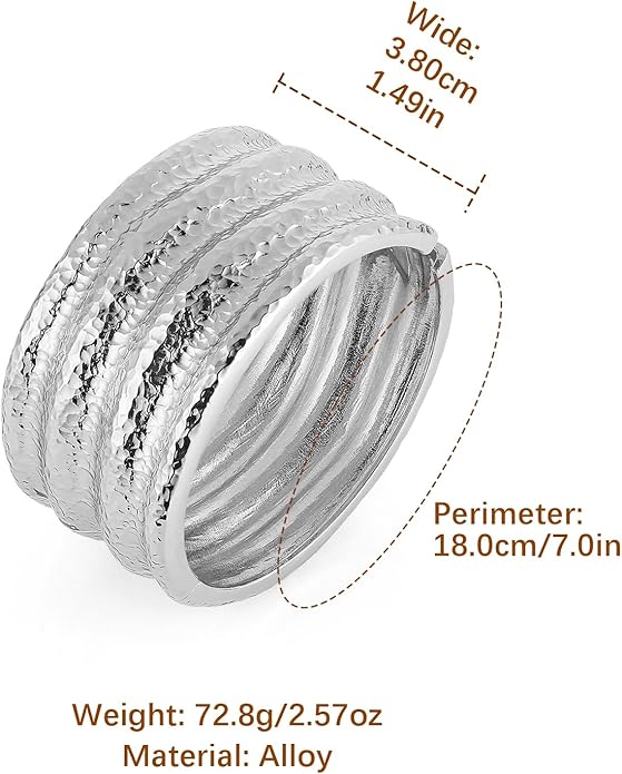 HZMAN 18K Gold Plated Wide Cuff Bracelet for Women - Premium Alloy Shiny Polished Double Layer Statement Bangle, Trendy Daily Wear Party Jewelry Accessory