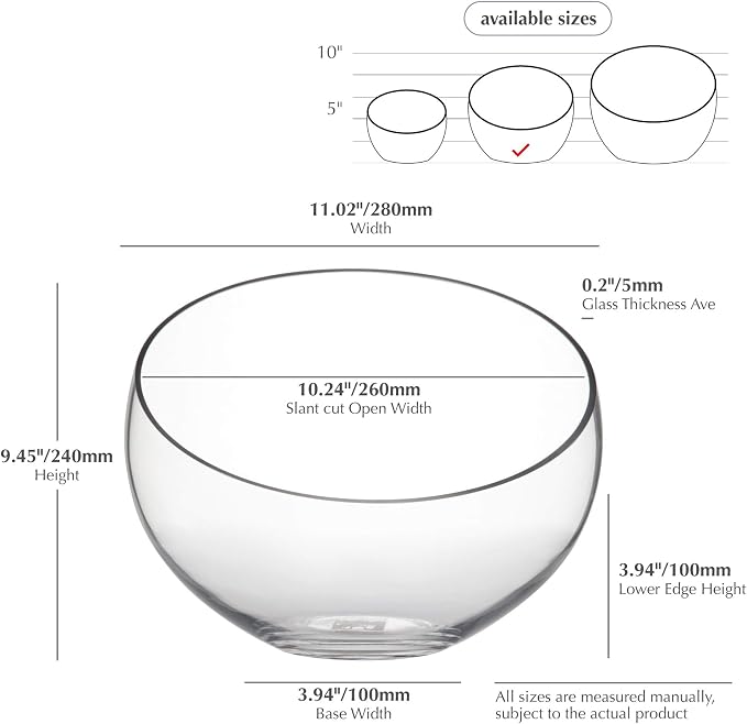 WGV Slant Cut Bowl Glass Vase, Width 11", Height 9.5", Candy Dish, Fruit Jar - Image 2