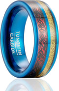 | Dual Dragon & Cloud Band - 8mm Wide Blue Tungsten Wedding Ring | Unisex Oriental Design