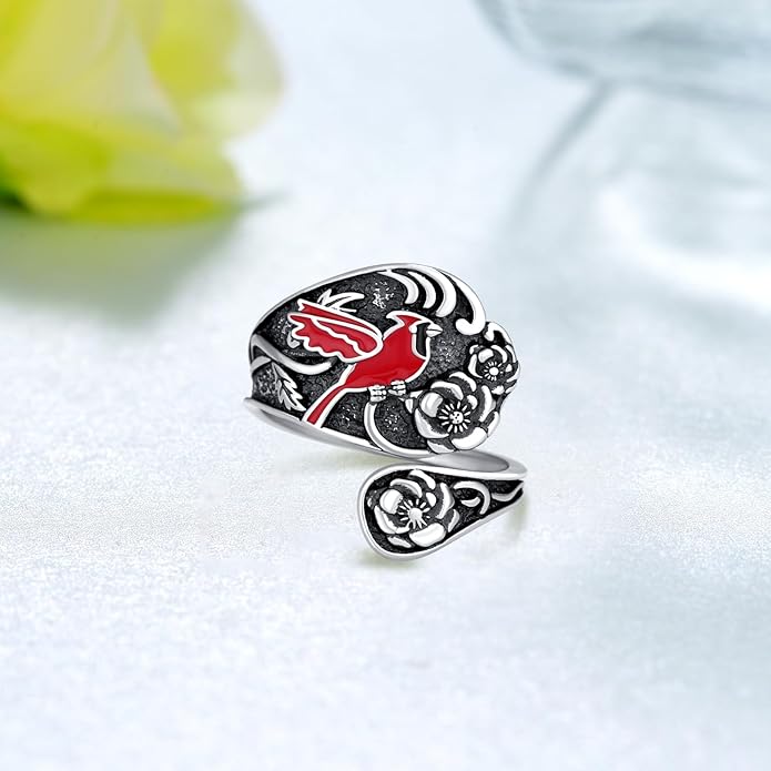 Spoon Rings for Women 925 Sterling Silver Hummingbird/Butterfly/Bee/Red Cardinal/Pink Flamingo Adjustable Thumb Rings Vintage Boho Antique Jewelry Gifts