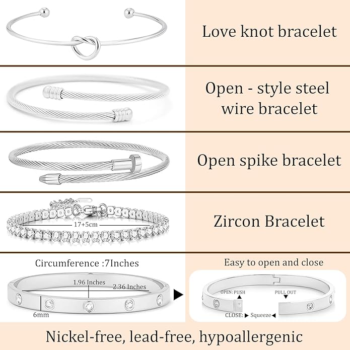 18 K Gold Plated Love Bangle Bracelet Stack Cuff Jewelry for Women Jewelry Set for Women Gift with Box