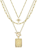 MJartoria Layered Initial Necklaces for Women Trendy, 14K Gold Plated Brass Simple Star Choker Square Letter Pendant Necklace, Paperclip Chain Necklaces Jewelry Gifts