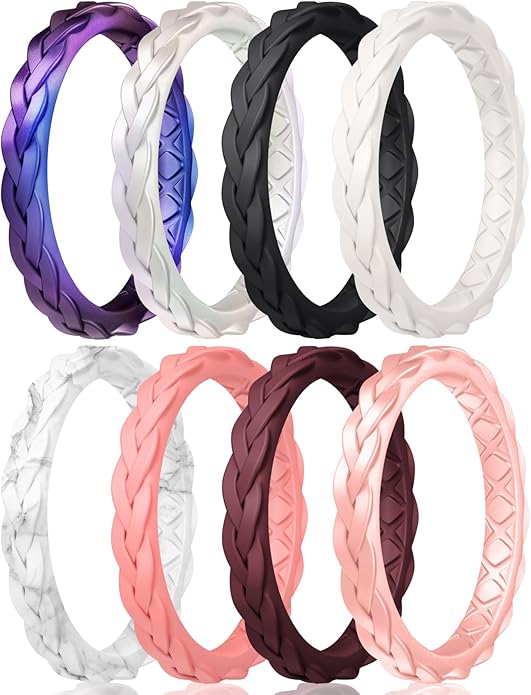 Egnaro Women's Wedding Bands, Silicone Thin and Stackable Rubber Engagement Ring, Variety Multipack With Breathable Grooves Workout Accessories