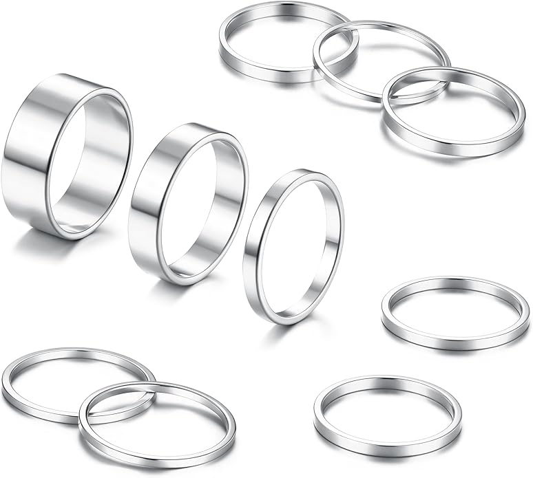 HAIAISO Silver Rings for Women Non Tarnish Stainless Steel Rings Set Dainty Gold Band Ring Stack Simple Stackable Thumb Pinky Ring for Multiple Size